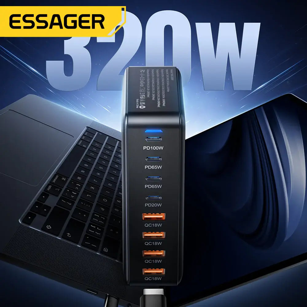 Essager 320W 8-Port GaN Desktop Charging Station (4C & 4A)