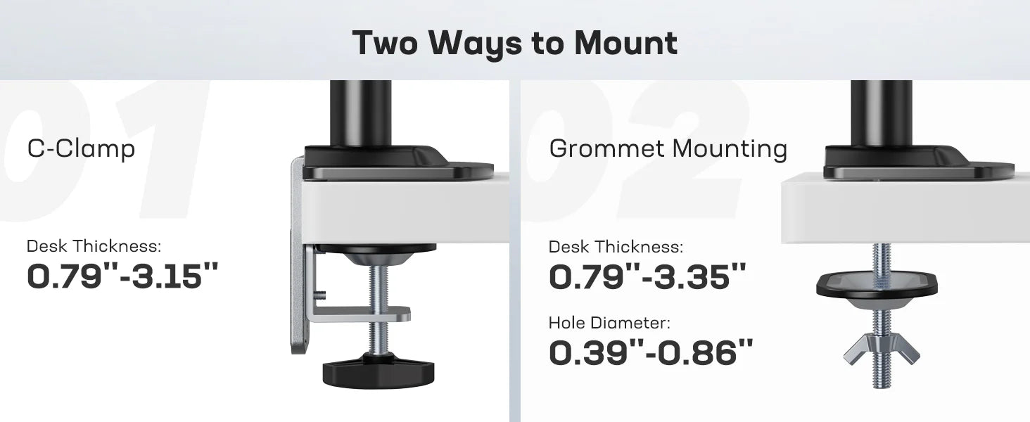HUANUO Heavy-Duty Single Monitor Arm - Grey