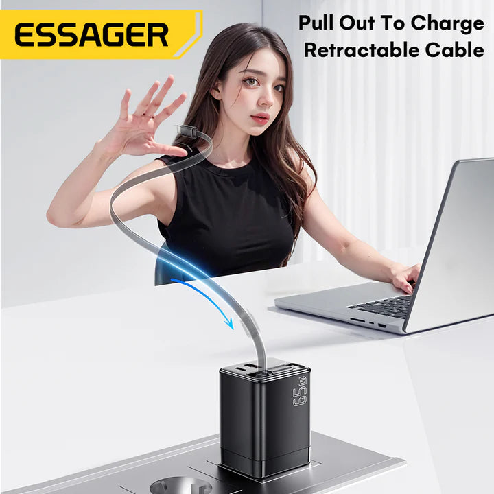 Essager 65W GaN Charger with Retractable Cable (Type C & A)