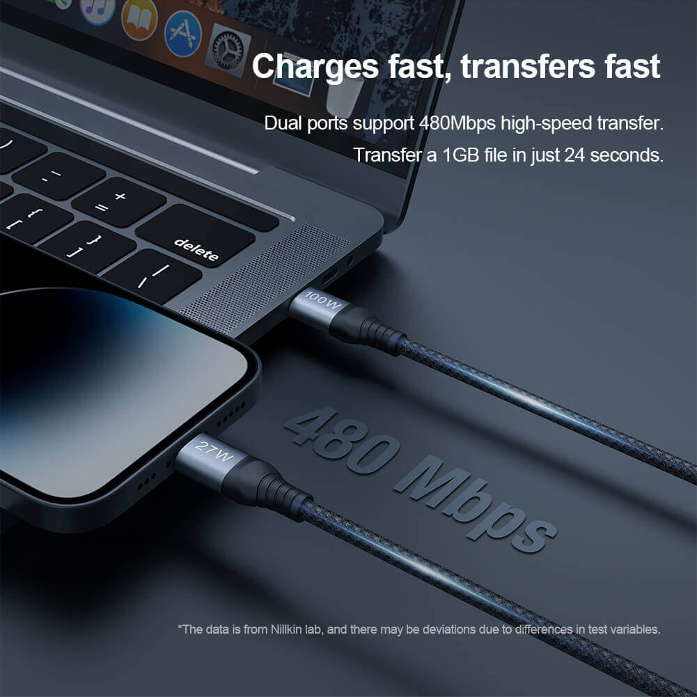 NILLKIN DualPower 2 in 1 Charging Cable Type-C to Type-C 100W & Lightning 27W