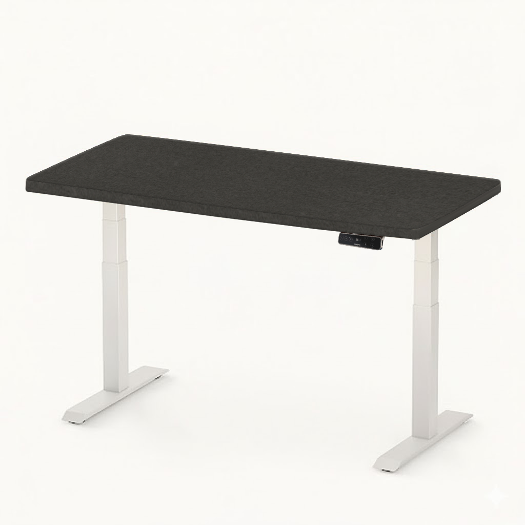 FlexiSpot E7 - Dual Motor Premium Standing Desk With White Frame - Charcoal Weave