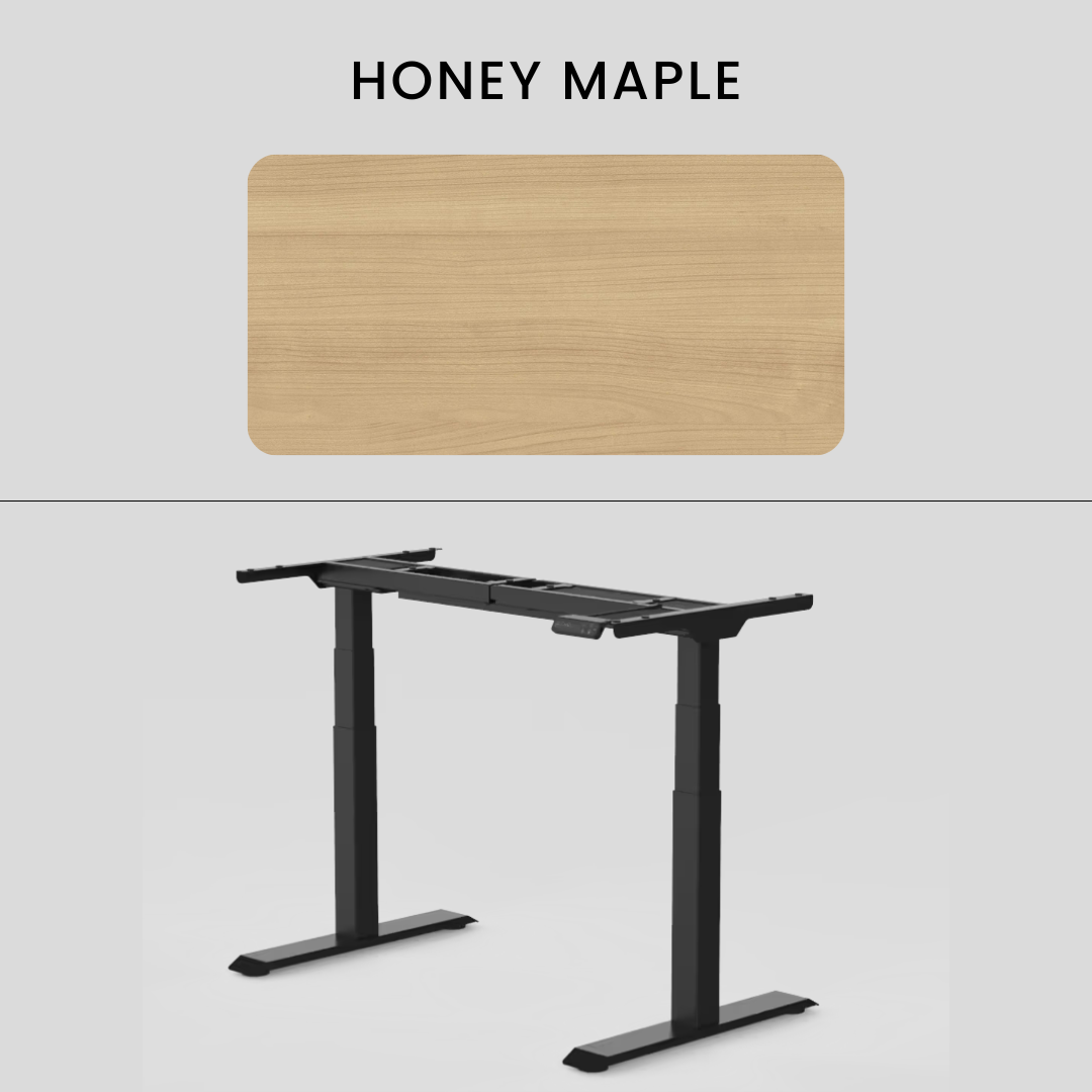 FlexiSpot E7 - Dual Motor Premium Standing Desk With Black Frame - Honey Maple