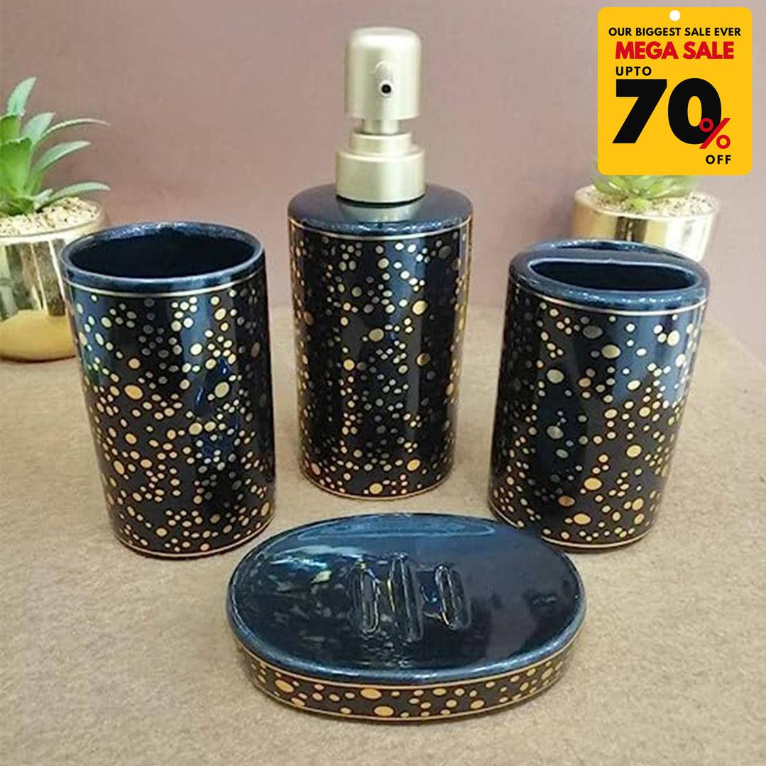 Ceramic Bathroom Set - Gold Dotted - Black-DIVERSITY