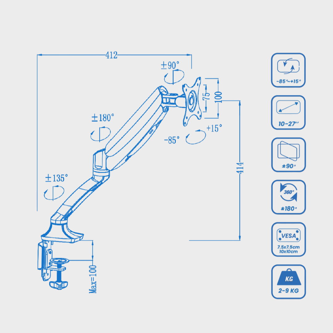 FlexiSpot F7 - Single Monitor Arm for 10 to 27 Inch Screens