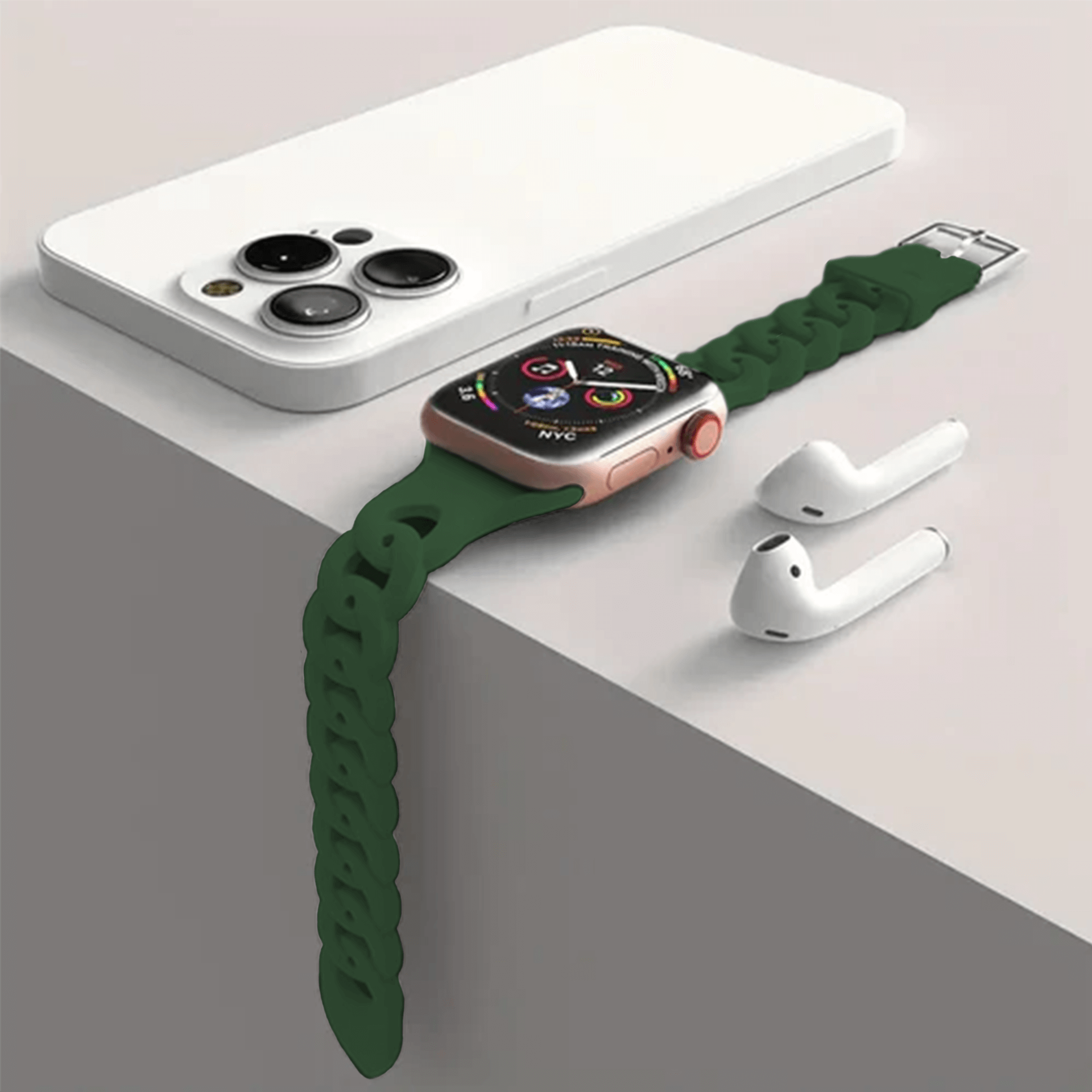 SlimChain Design Silicone Strap For Apple Watch - Forest Green