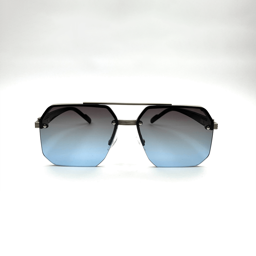 Octagon Rimless Sunglasses - Silver Frame Blue Lens