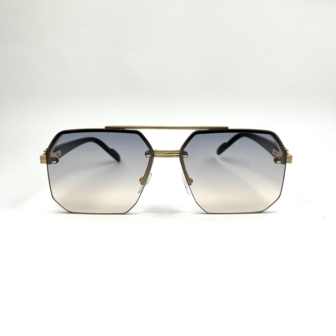 Octagon Rimless Sunglasses - Gold Frame Transparent Blue Lens