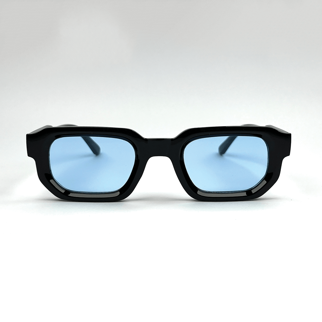 Modern Square Luxe Sunglasses - Black Frame Blue Lens