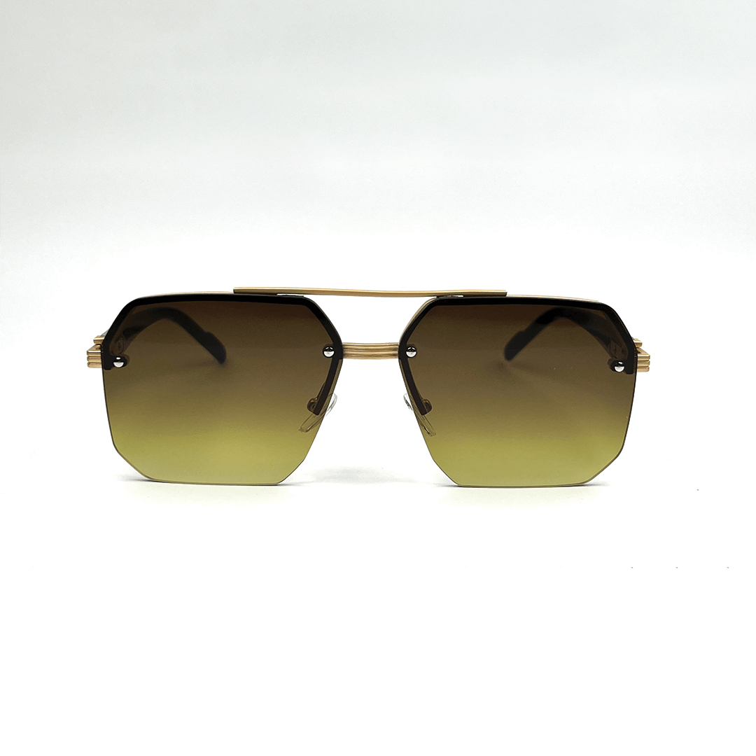 Octagon Rimless Sunglasses - Gold Frame Brown Lens