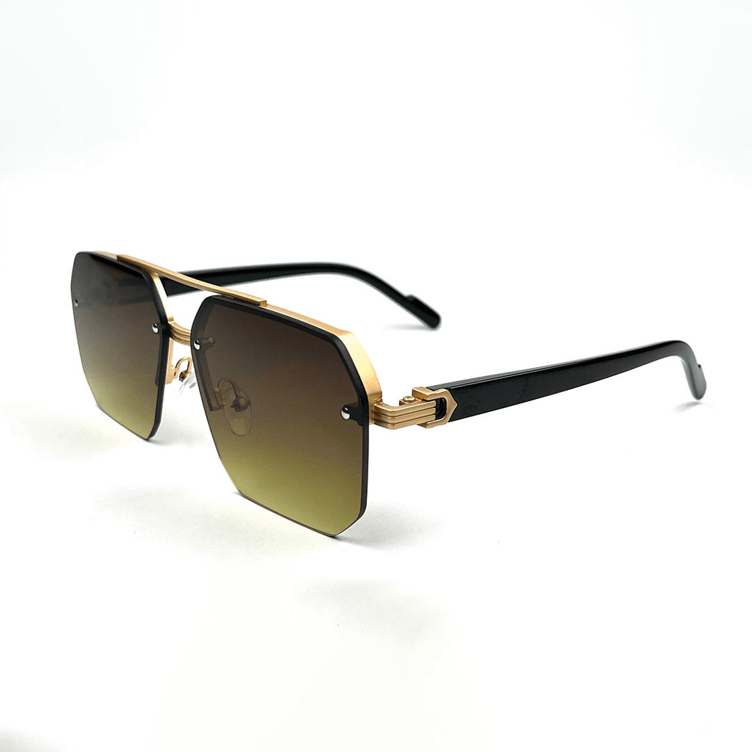 Octagon Rimless Sunglasses - Gold Frame Brown Lens