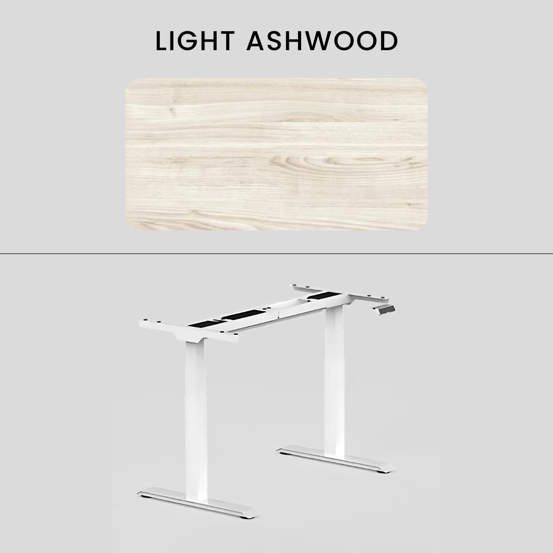 FlexiSpot E7 - Dual Motor Premium Standing Desk With White Frame - Light AshWood