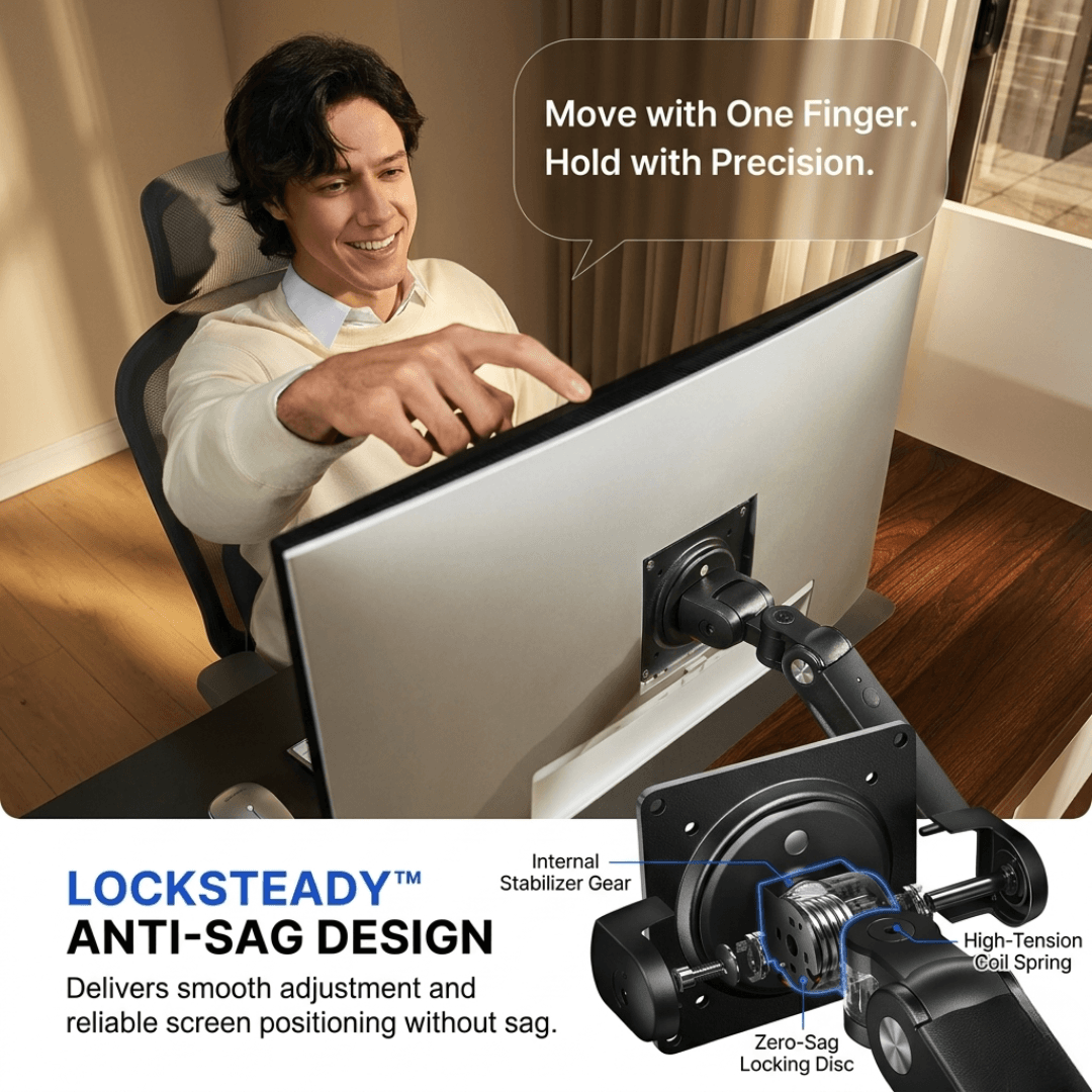 HUANUO FlowLift Single Monitor Arm for 13 to 32 Inch Screens
