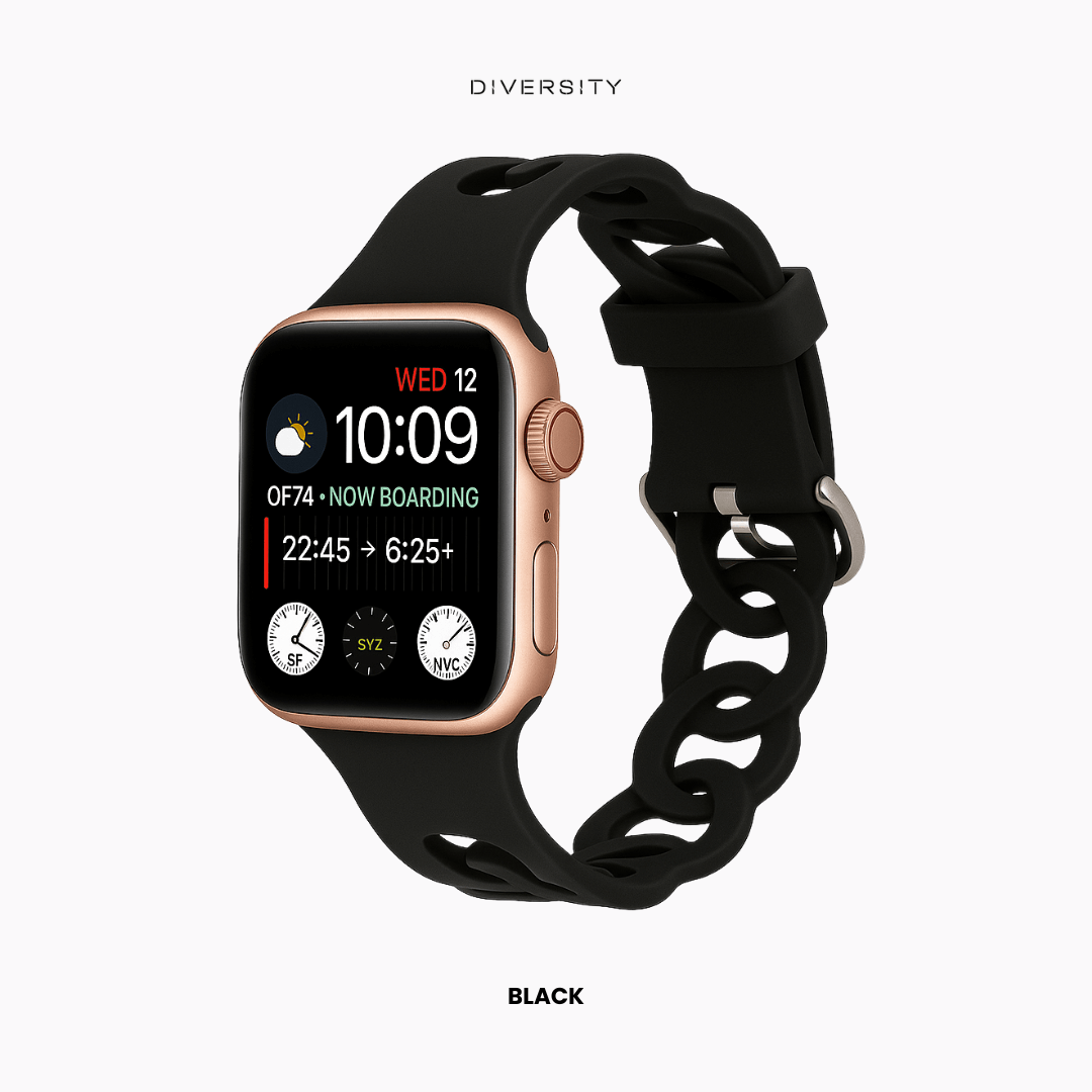 SlimChain Design Silicone Strap For Apple Watch - Black