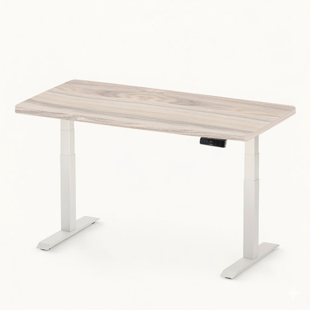 FlexiSpot E7 - Dual Motor Premium Standing Desk With White Frame - Natural Ashwood