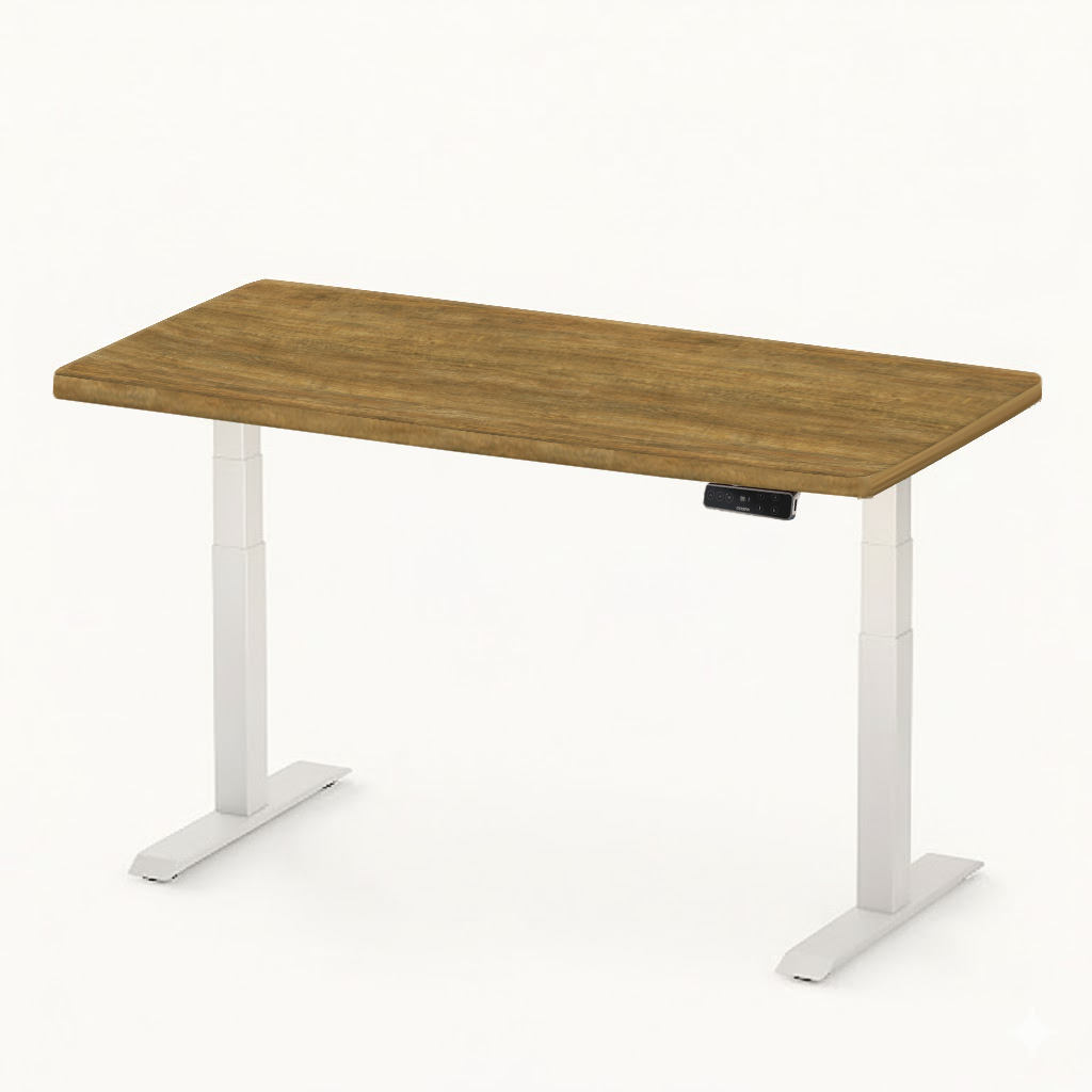 FlexiSpot E7 - Dual Motor Premium Standing Desk With White Frame - Carmel Oak