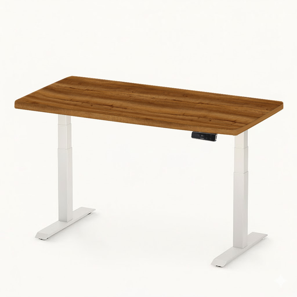 FlexiSpot E7 - Dual Motor Premium Standing Desk With White Frame - Classic Oak