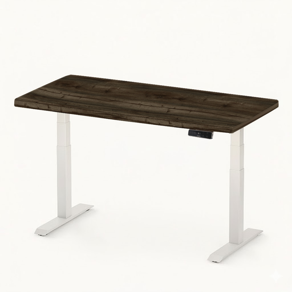 FlexiSpot E7 - Dual Motor Premium Standing Desk With White Frame - Smoked Oak
