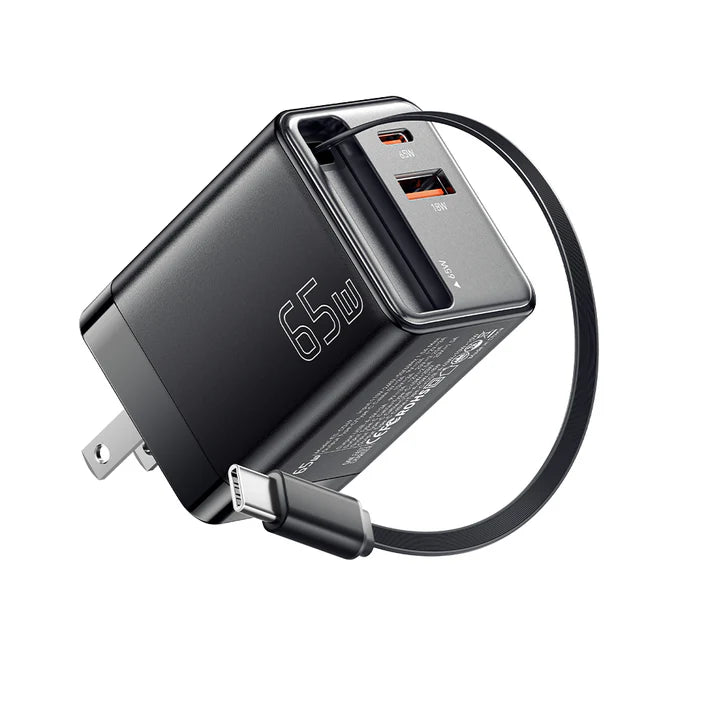 Essager 65W GaN Charger with Retractable Cable (Type C & A)