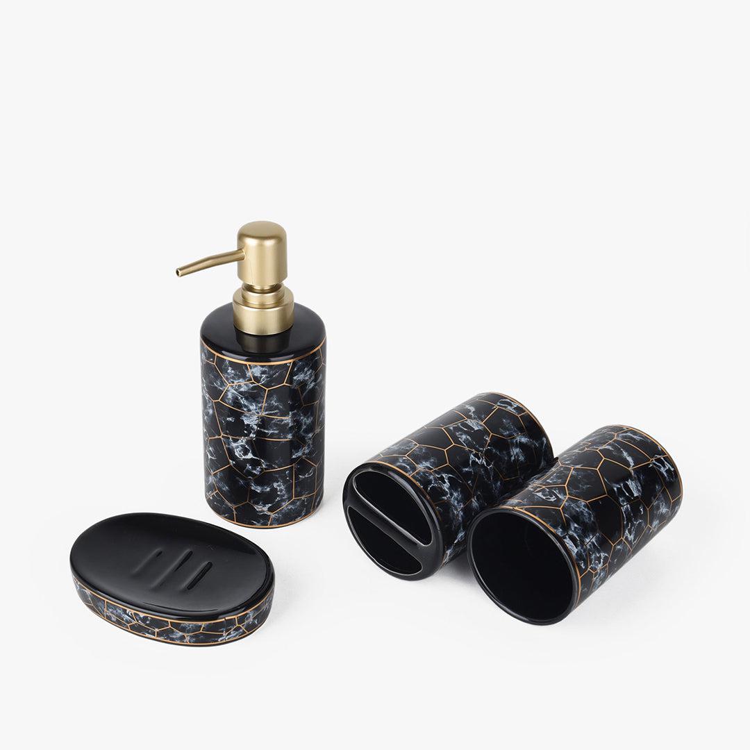 Marble Ceramic Bathroom Set - Jet Black