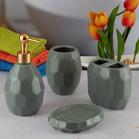 Hexagon Ceramic Bathroom Set - Olive Green
