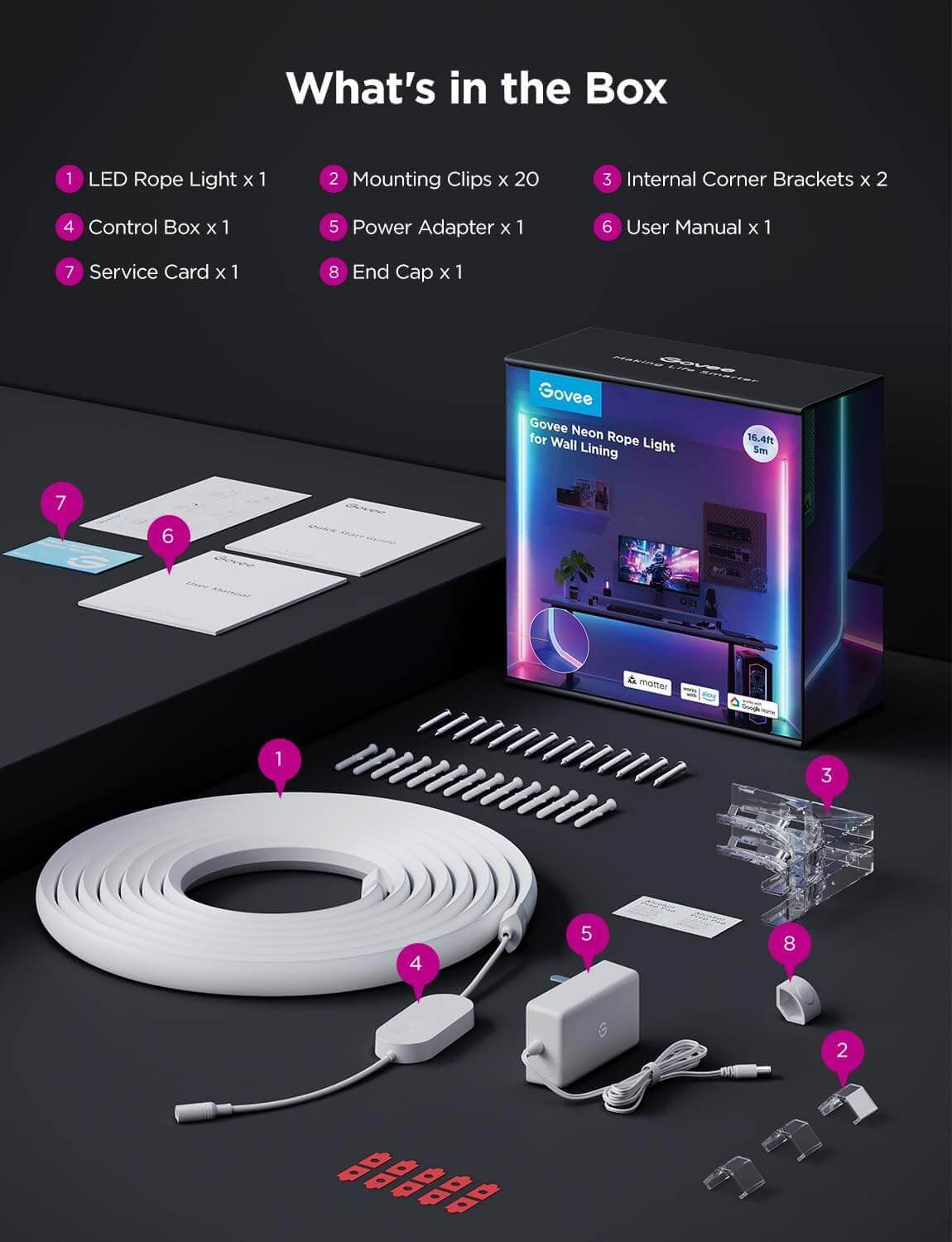 Govee Neon LED Rope Light for Wall Lining 2-5M
