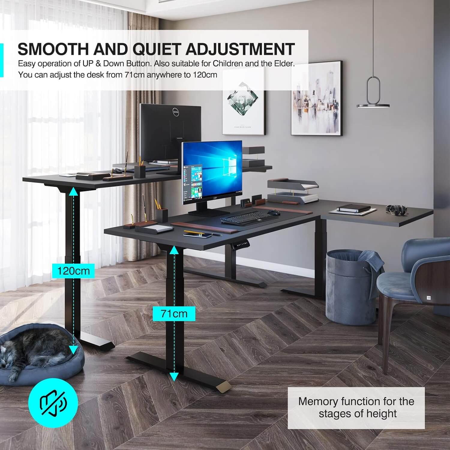 FlexiSpot E1L - Dual Motor L‑Shaped Standing Desk With Black Frame
