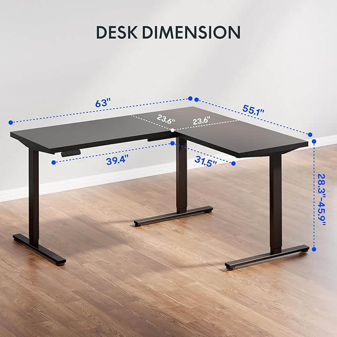 FlexiSpot E1L - Dual Motor L‑Shaped Standing Desk With Black Frame