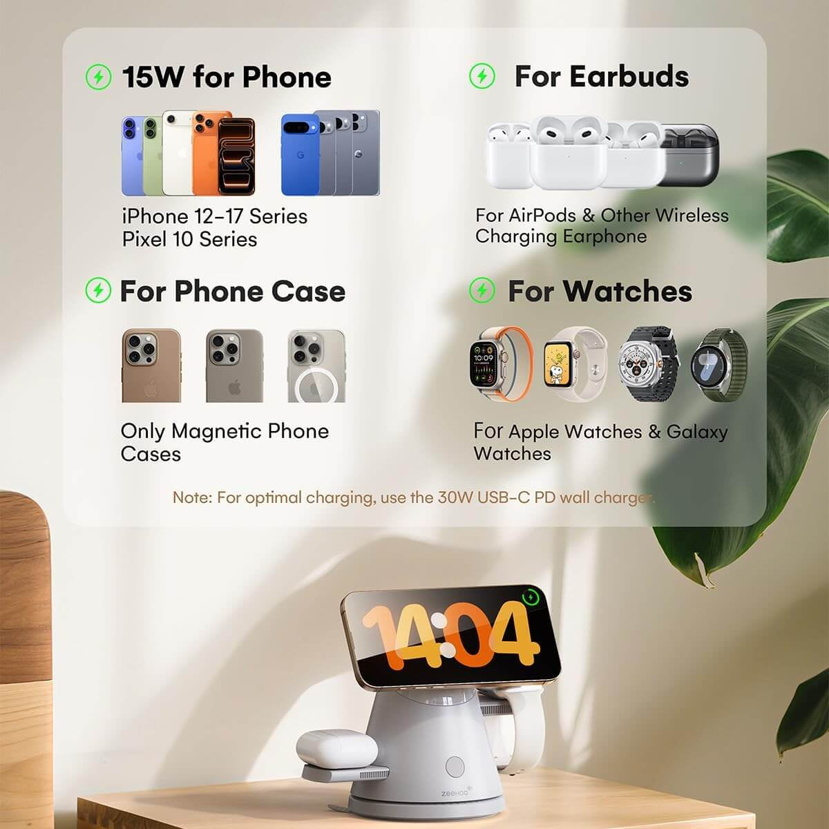 ZEEHOO LuminoCore 4-in-1 Wireless Charging Station