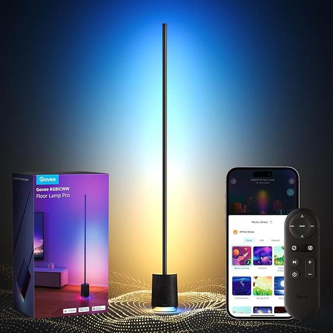 Govee RGBICWW LED Floor Lamp Pro With Bluetooth Speaker & White Noise