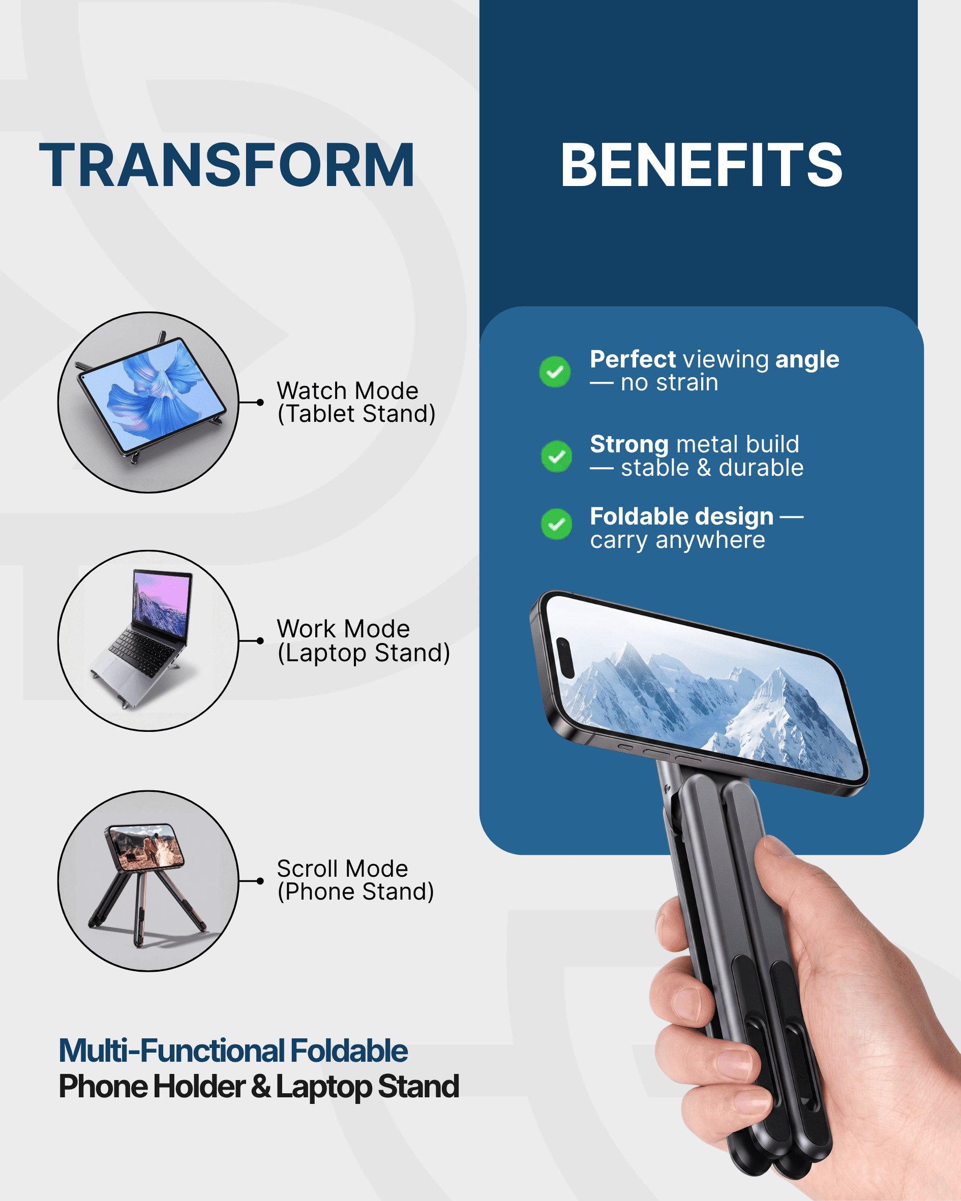 Multi-Functional Foldable Metal Phone Holder & Laptop Stand