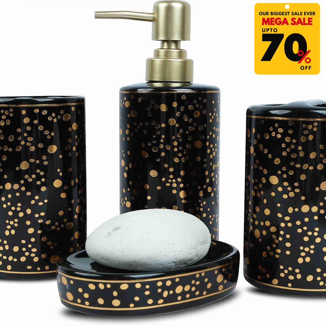 Ceramic Bathroom Set - Gold Dotted - Black-DIVERSITY