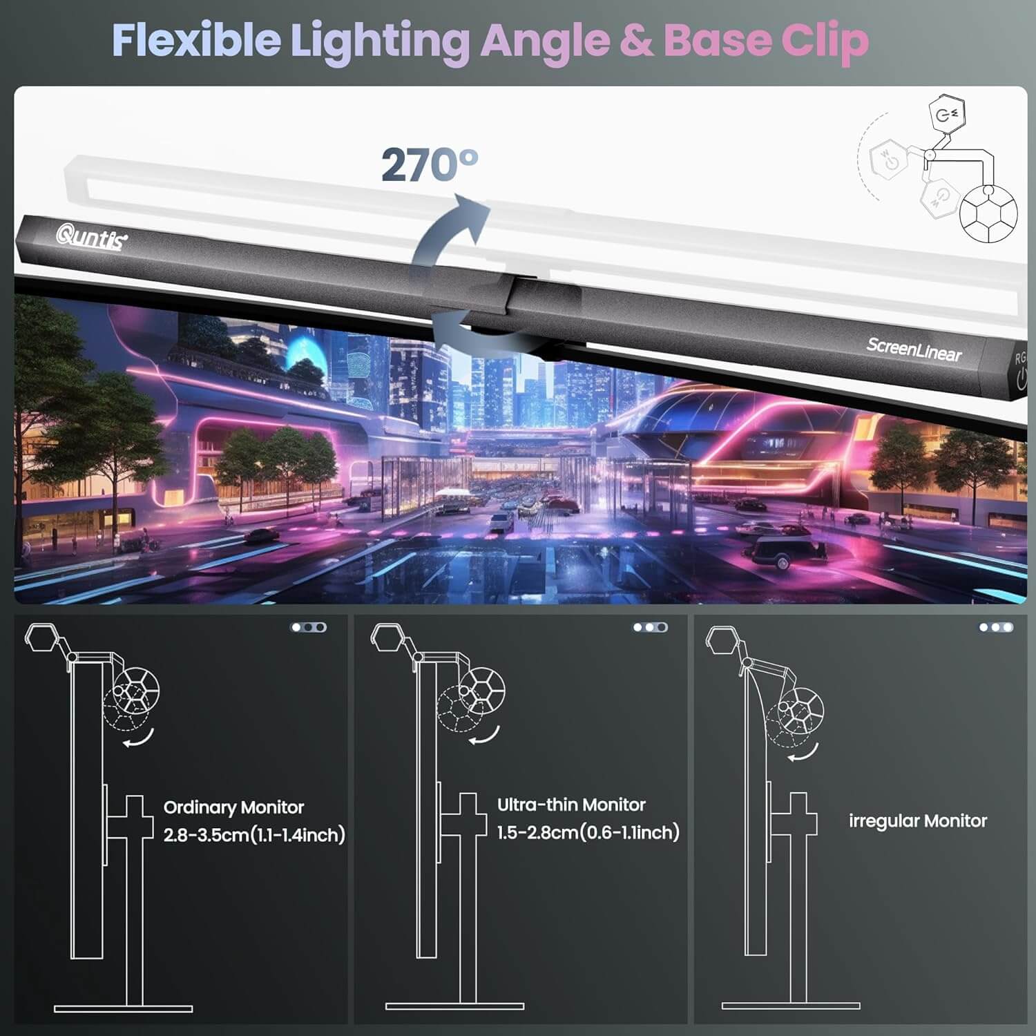 Quntis LED ScreenLinear RGB Dual Light Monitor Light Bar (15.7")