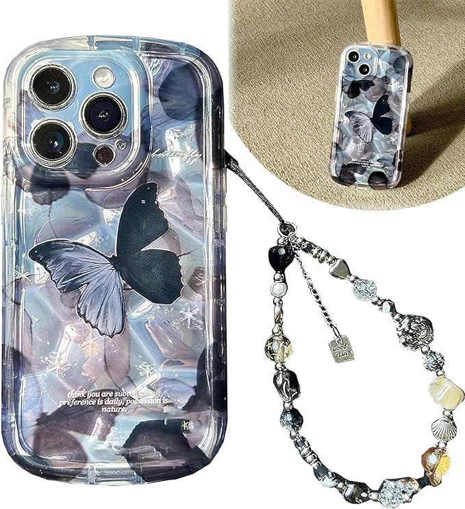 Midnight Black Butterfly iPhone Case With Lanyard