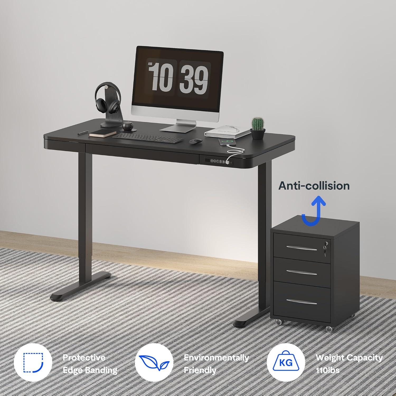 FlexiSpot - Comhar Electric Standing Desk with Drawers - Black