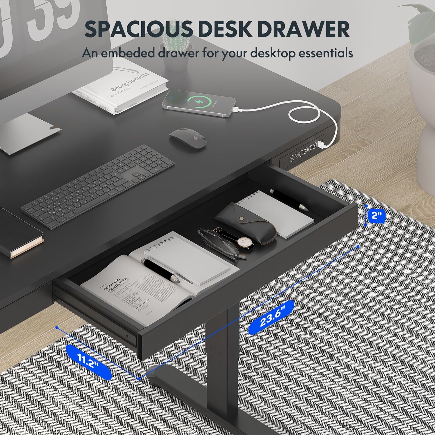 FlexiSpot - Comhar Electric Standing Desk with Drawers - Black