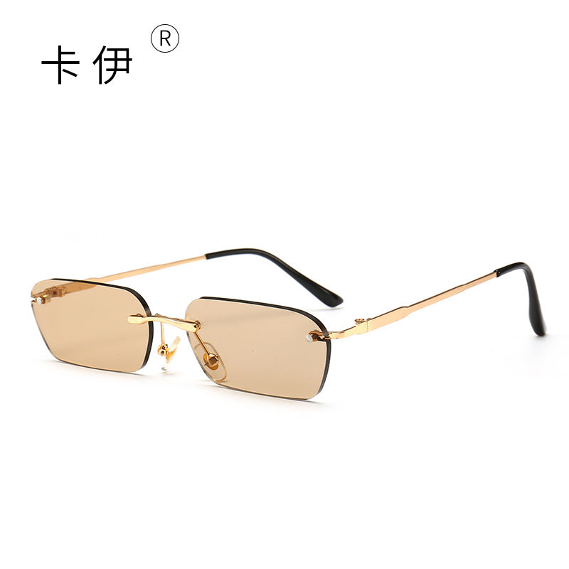 Rimless Rectangular Sunglasses - Light Brown