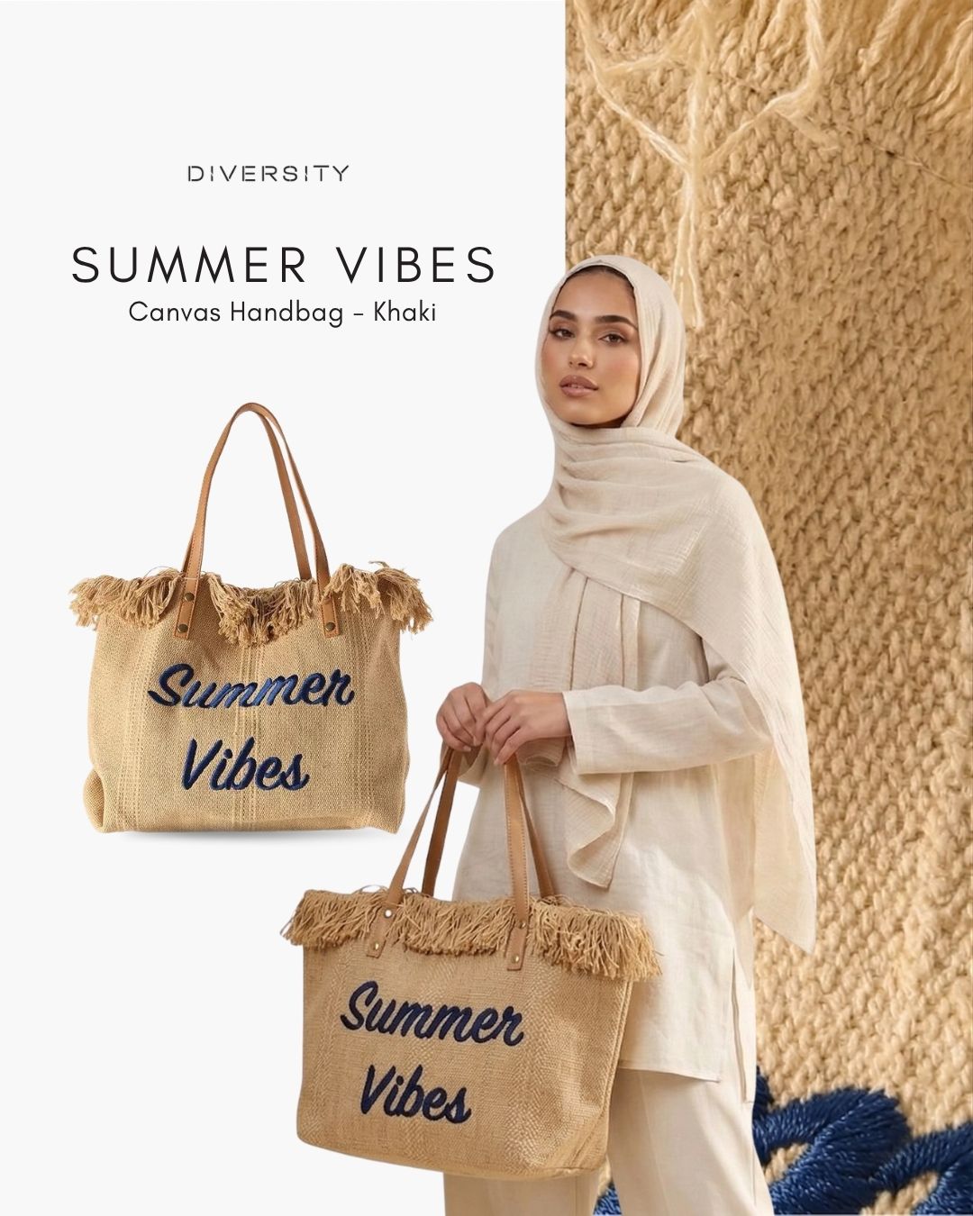 Summer Vibes Canvas Handbag - Khaki