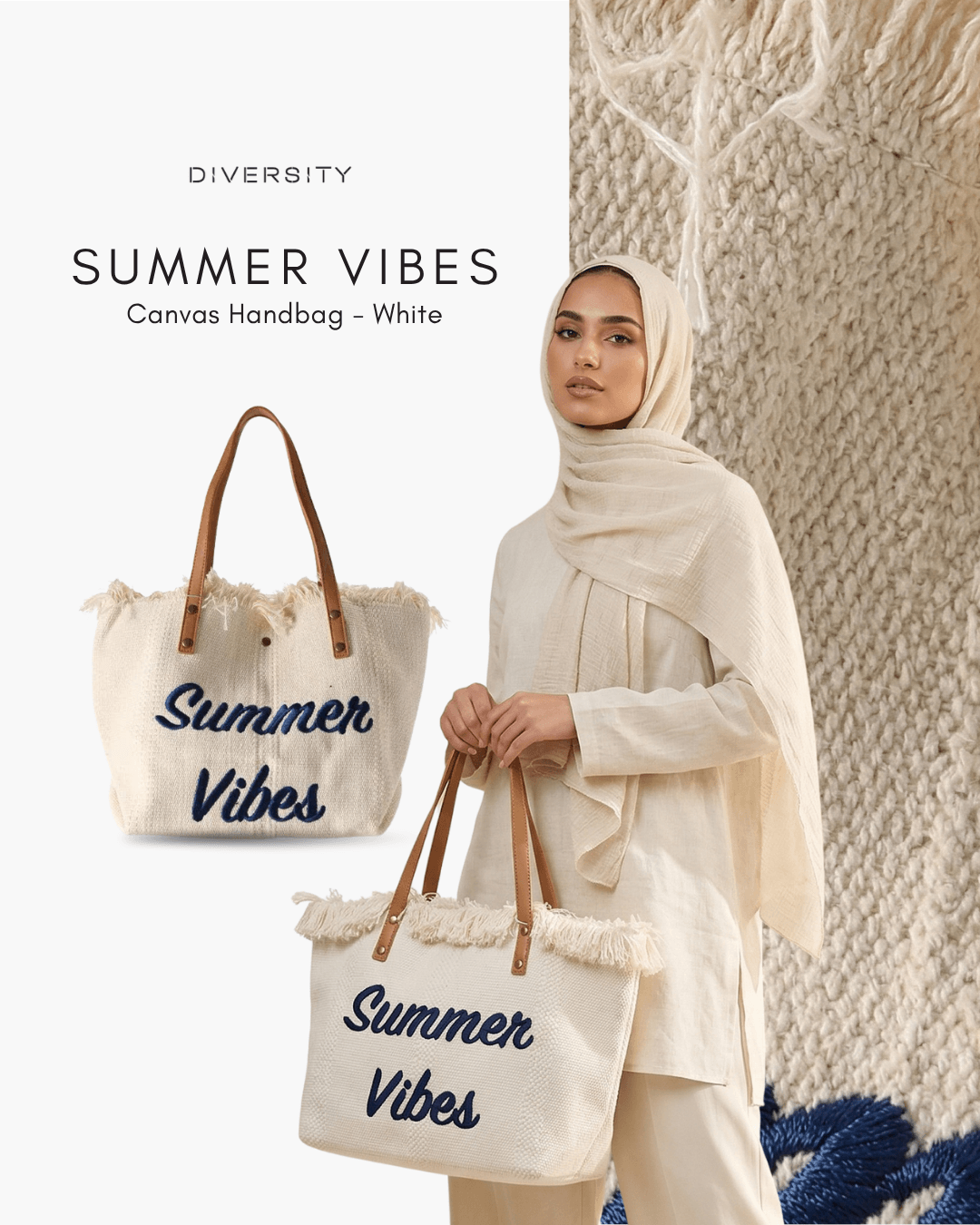 Summer Vibes Canvas Handbag - White