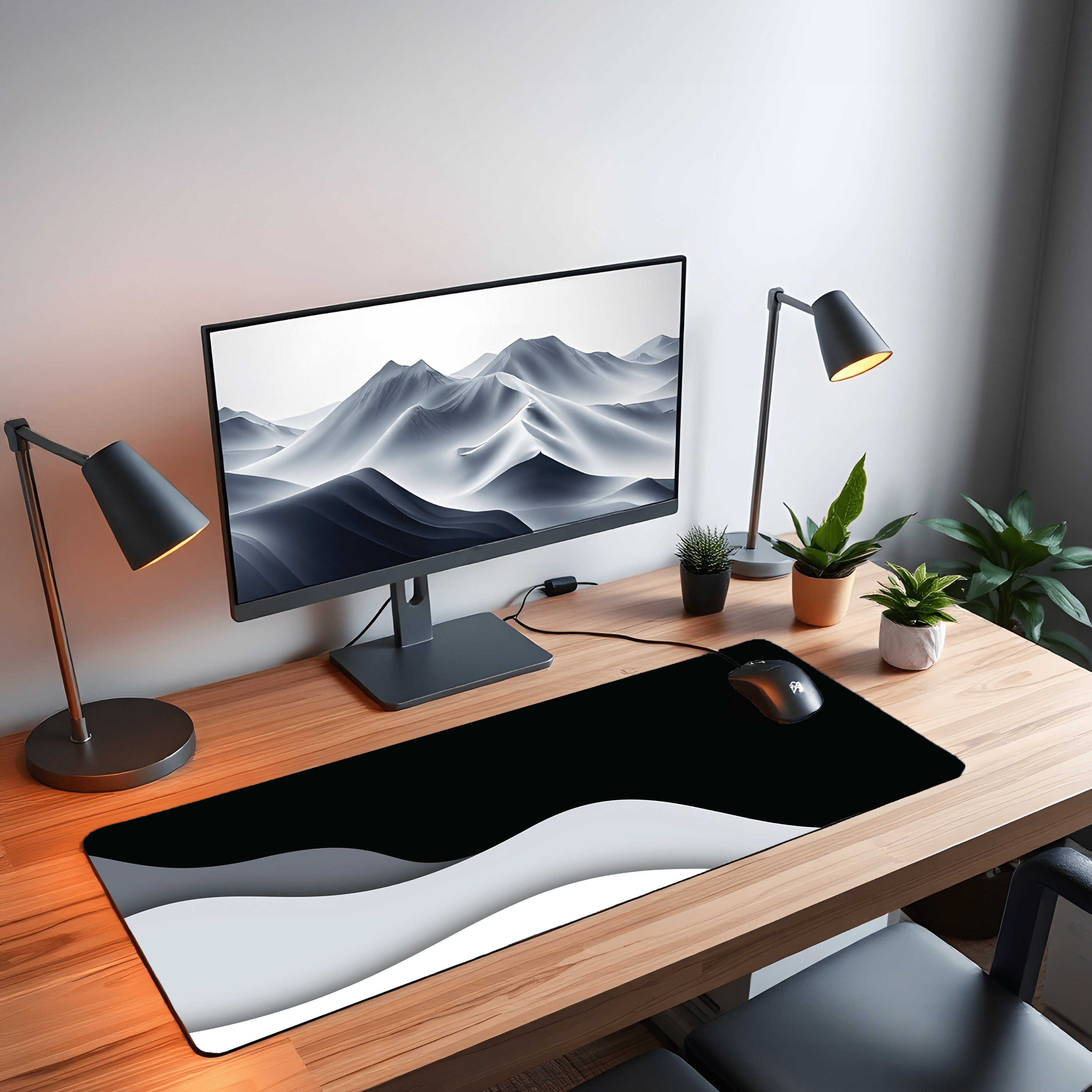 Printed Leather Desk Mat - Black Clouds