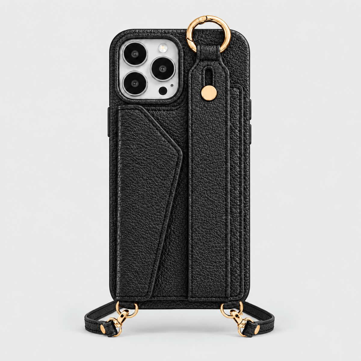 Faux Leather Crossbody Phone Case - Black