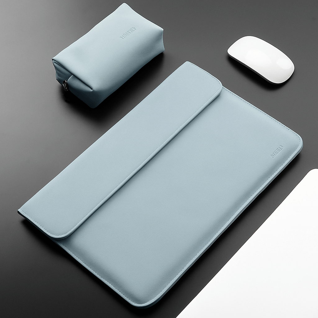 Premium Velvet Laptop Sleeve With Power Pouch - Sky Blue