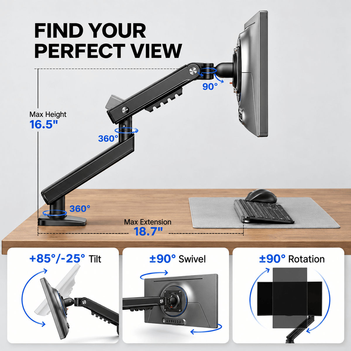 HUANUO FlowLift Single Monitor Arm for 13 to 32 Inch Screens