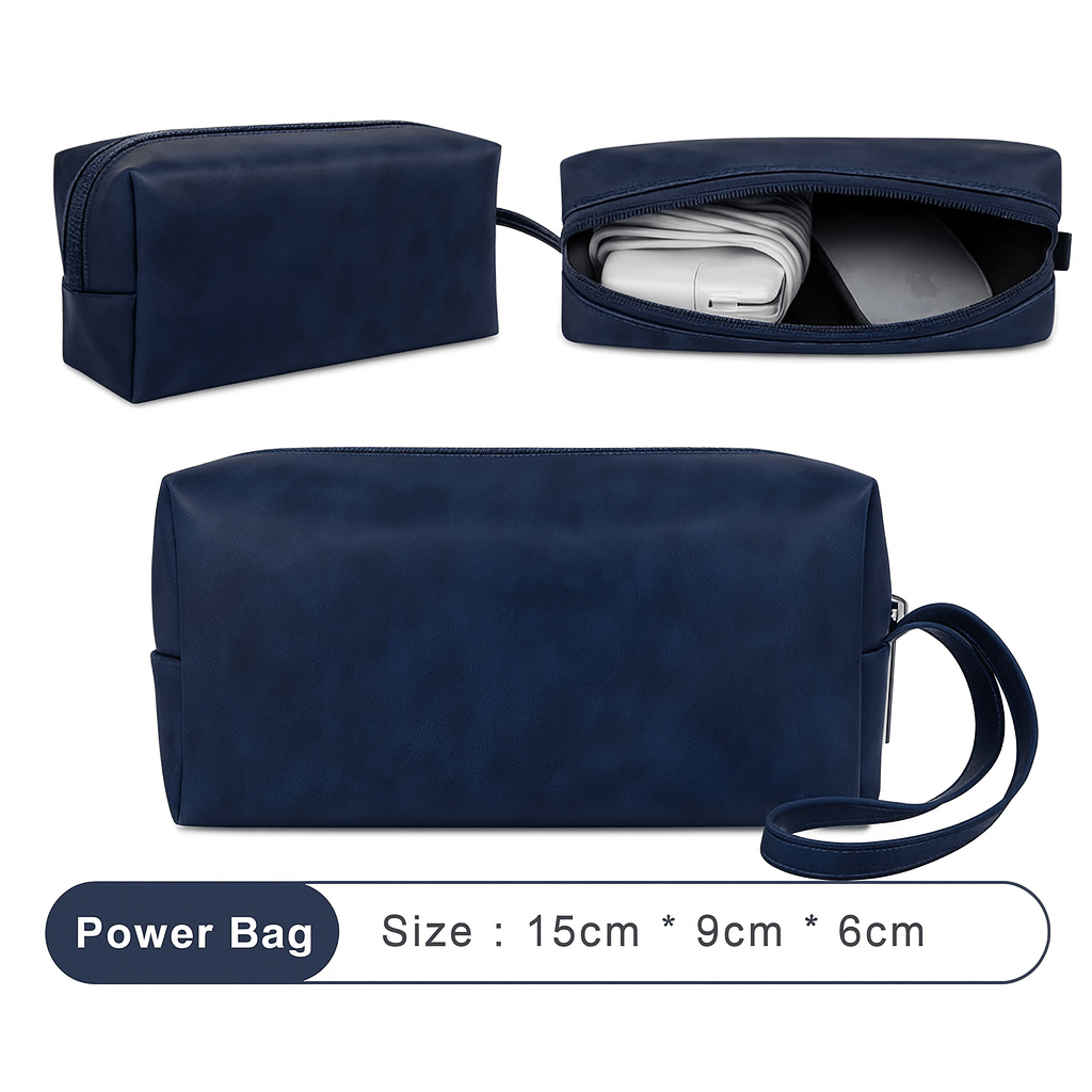 PU Leather Laptop Sleeve With Power Pouch - Sapphire Blue