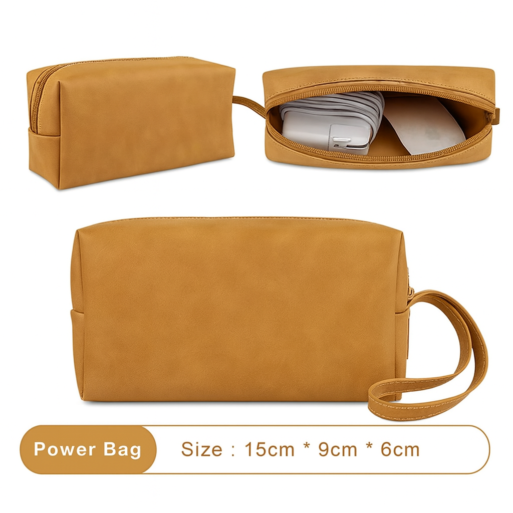 PU Leather Laptop Sleeve With Power Pouch - Yellow Brown