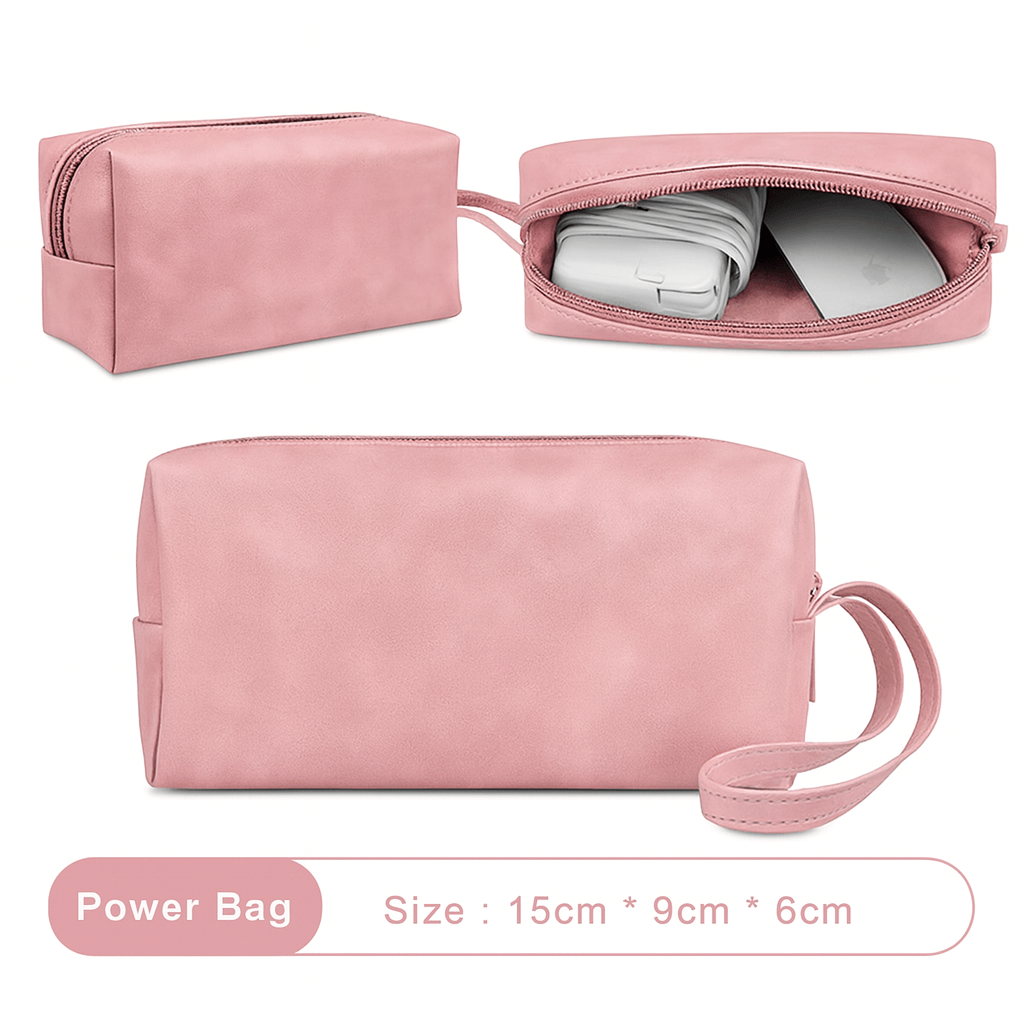 PU Leather Laptop Sleeve With Power Pouch - Rose Pink
