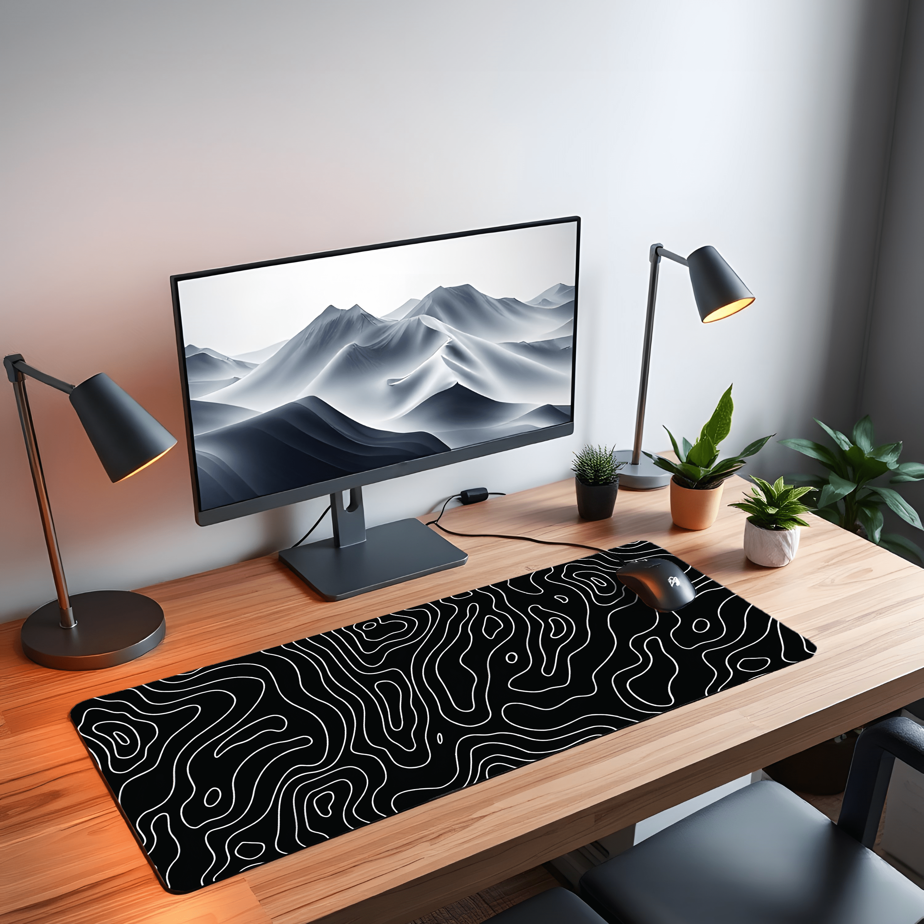Printed Leather Desk Mat - Curvy Black