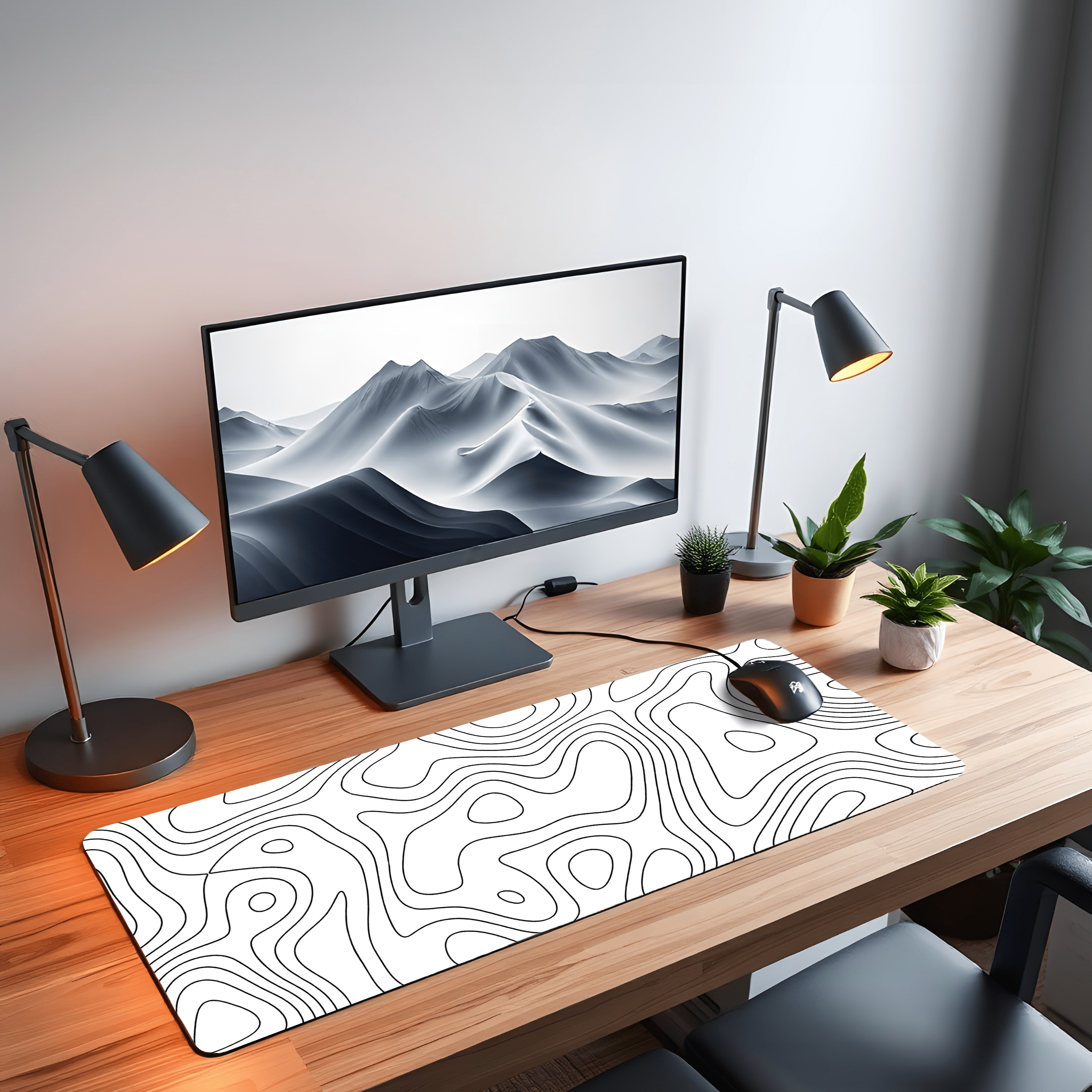 Printed Leather Desk Mat - Curvy White