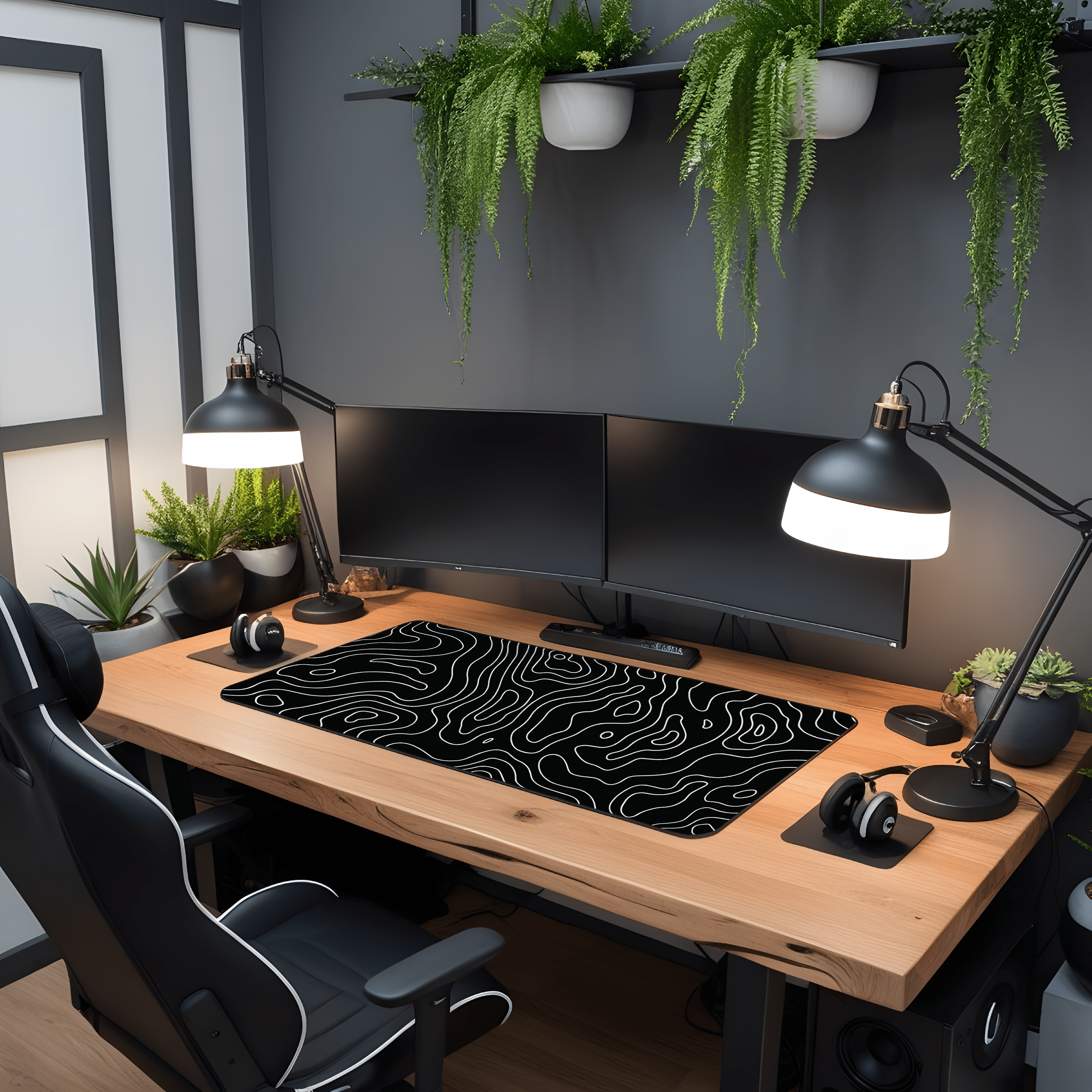 Printed Leather Desk Mat - Curvy Black
