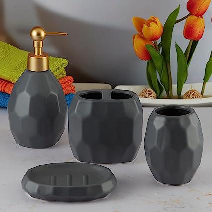 Hexagon Ceramic Bathroom Set - Dark Grey