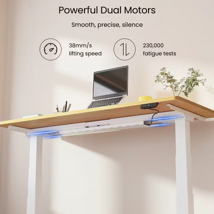 FlexiSpot E7 - Dual Motor Premium Standing Desk With White Frame - Smoked Chestnut